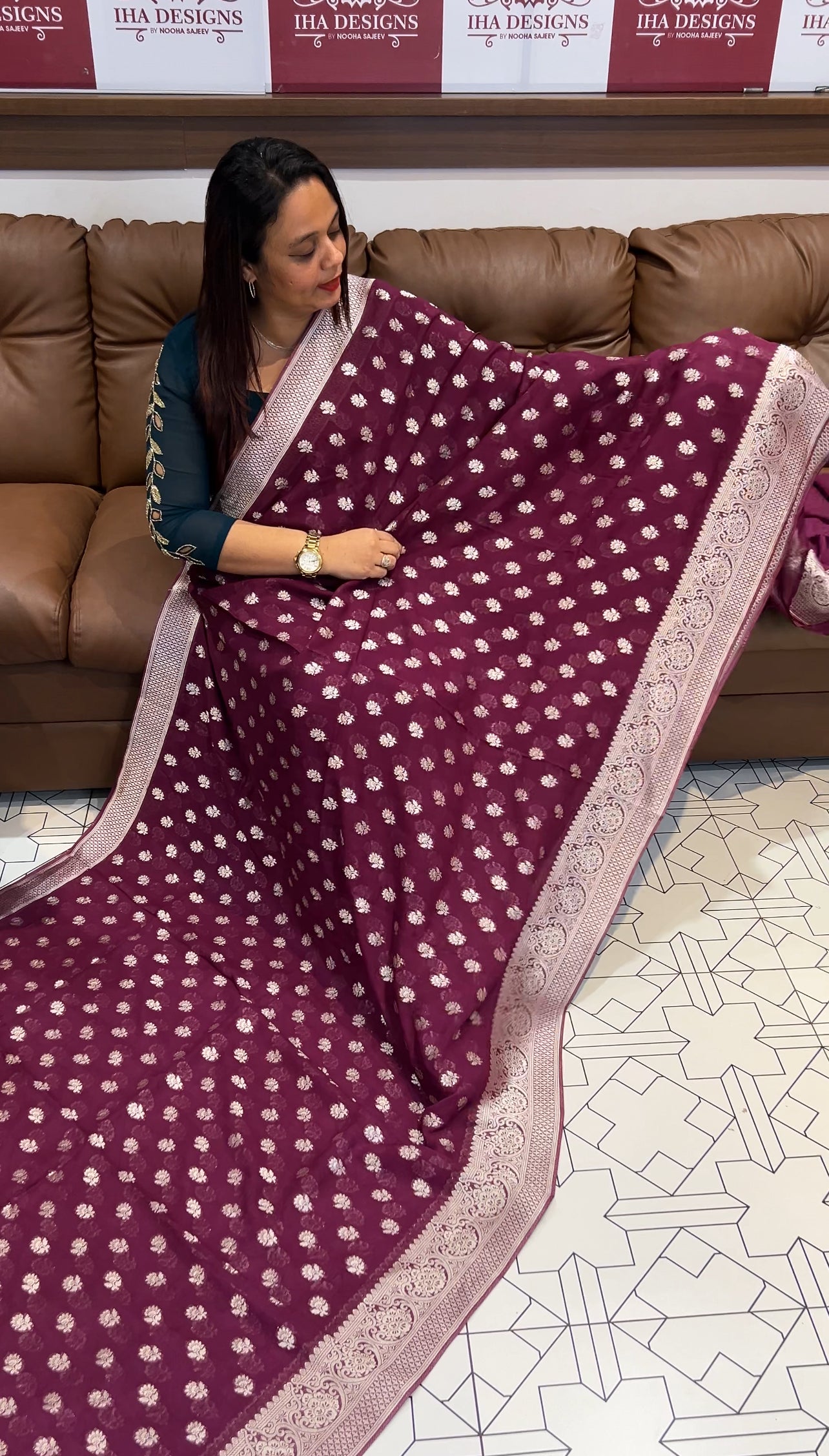 VISCOSE GEORGETTE BANARSI SILK SAREES - IHA 9754