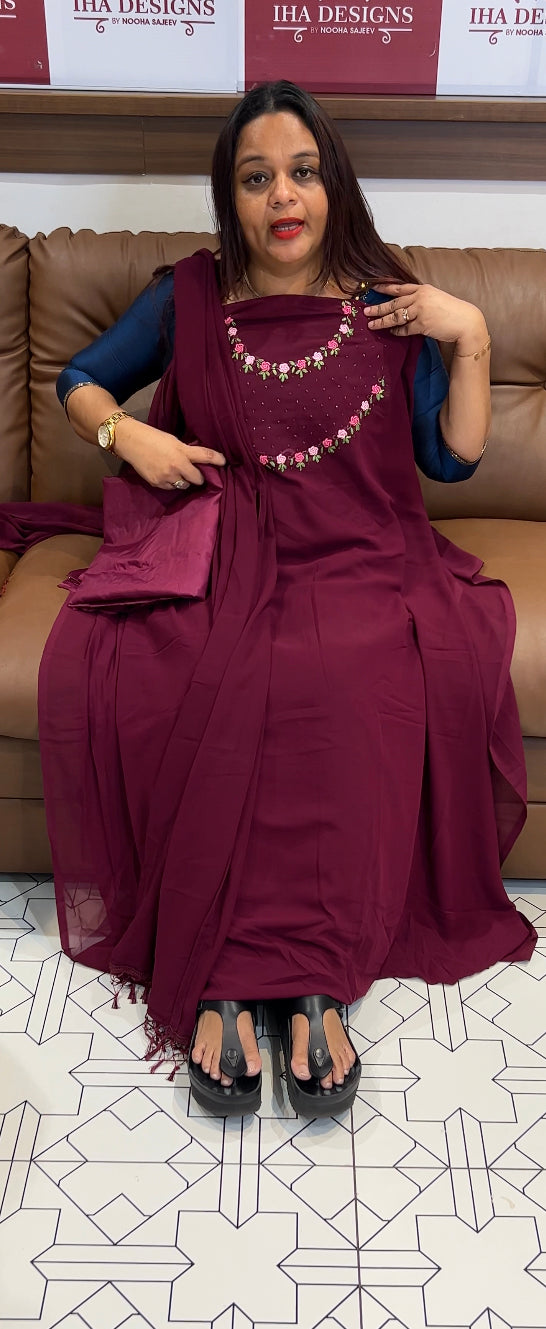 HAND WORKED UNSTITCHED SALWAR SUITS - IHA 8497