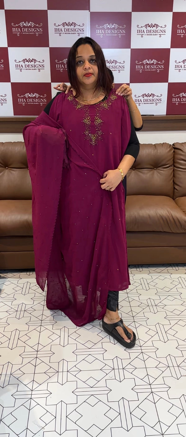 BUDGET BUY HAND WORKED TOP ,BOTTOM AND DUPATTA - IHA 8515
