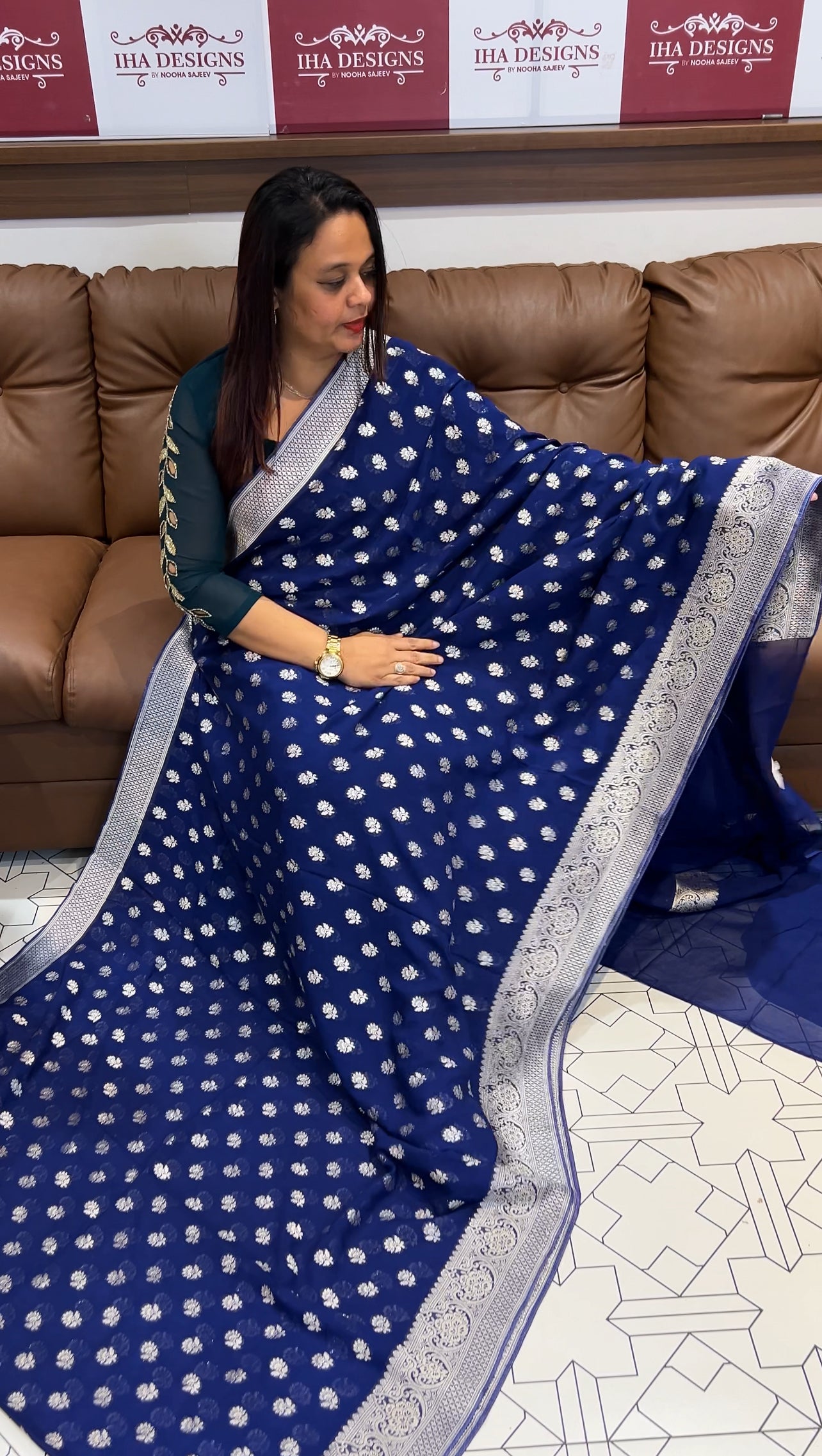 VISCOSE GEORGETTE BANARSI SILK SAREES - IHA 9754