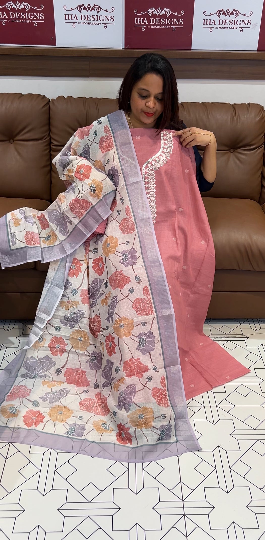 COTTON LINEN UNSTITCHED SALWAR SUITS - IHA 9713