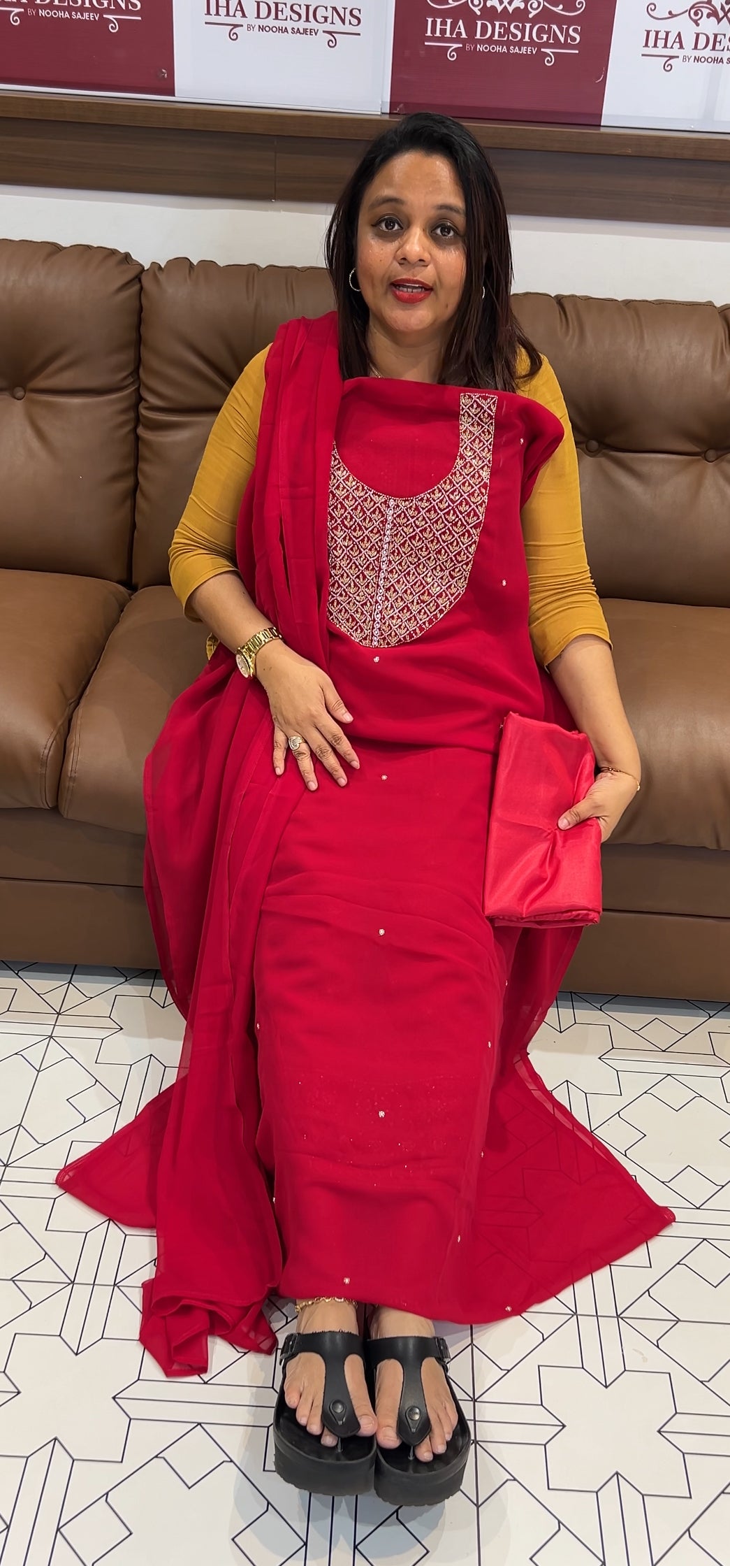 HAND WORKED UNSTITCHED SALWAR SUITS - IHA 9737