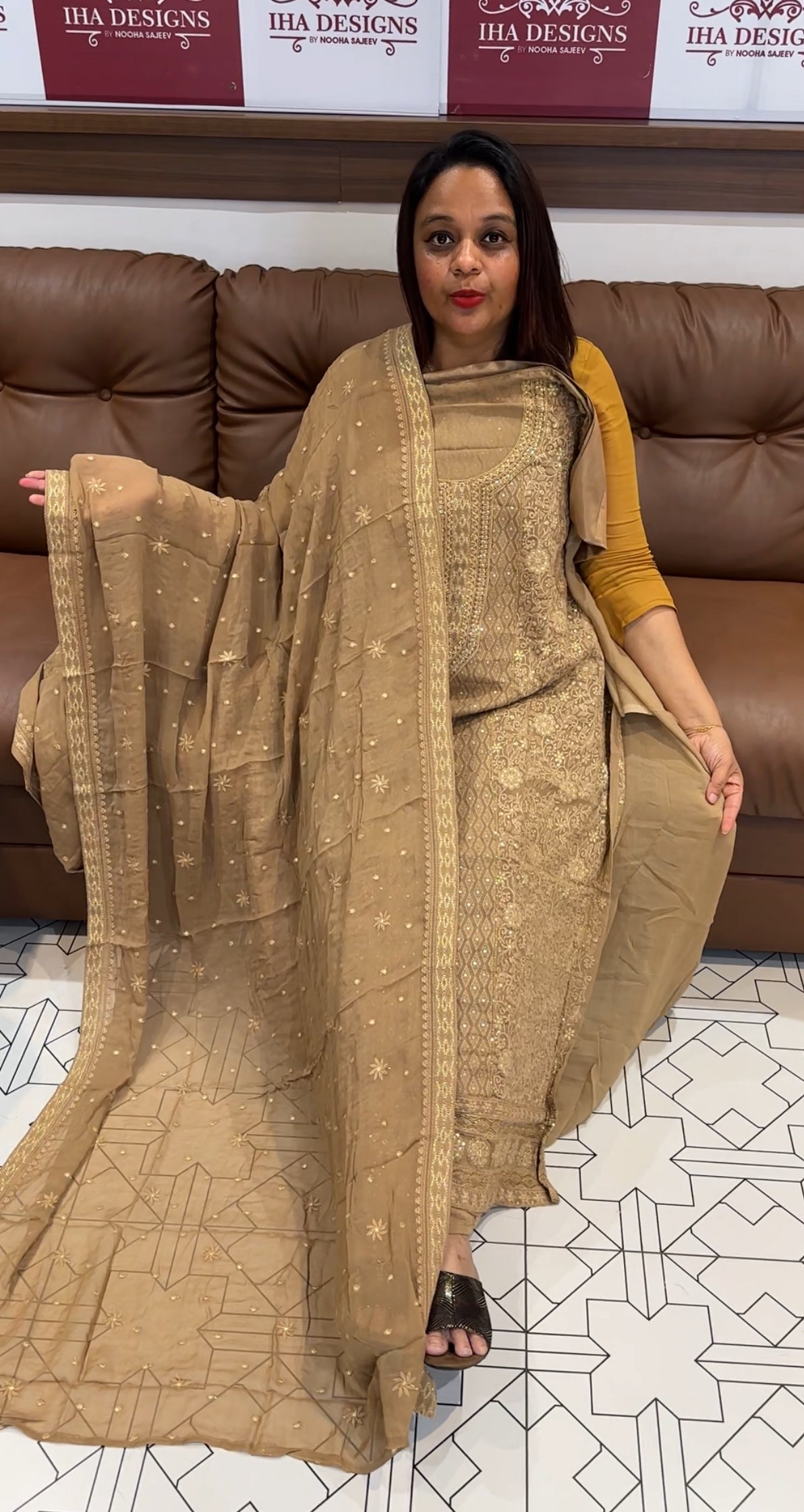 LUCKNOWI CHIKANKARI UNSTITCHED SALWAR SUITS - IHA 9729