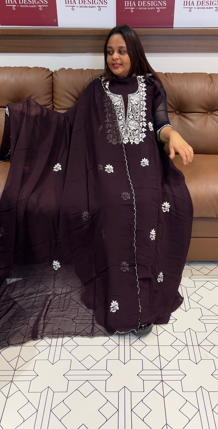 LUCKNOWI CHIKANKARI UNSTITCHED SALWAR SUITS - IHA 8223