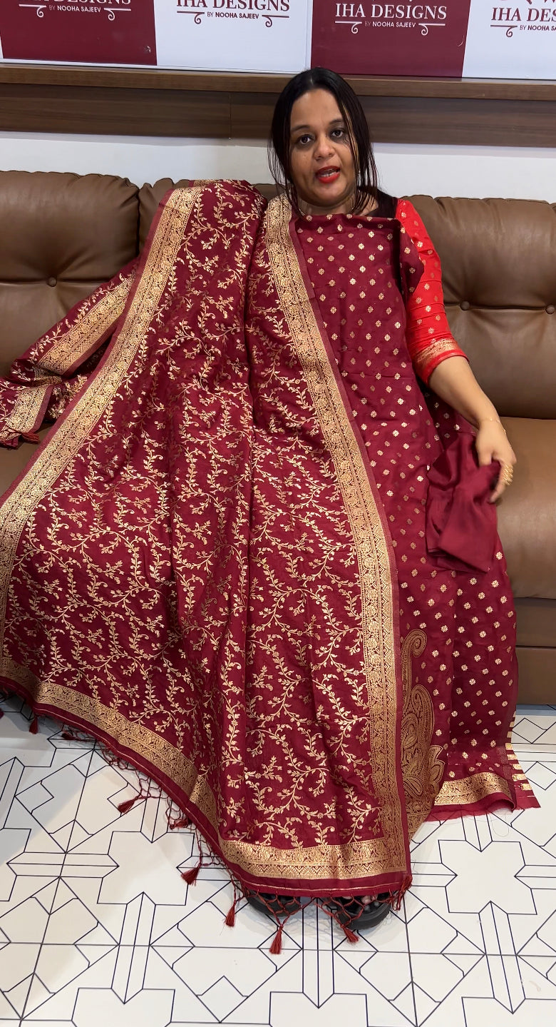 DESIGNER KATAN BANARASI UNSTITCHED SALWAR SUIT - IHA 8595