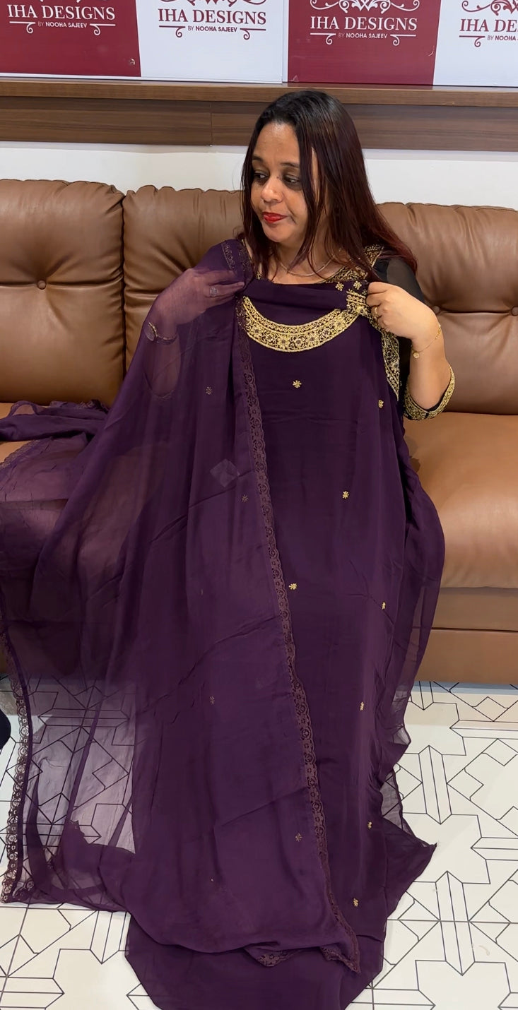 PARTY WEAR HAND WORKED UNSTITCHED SALWAR SUITS - IHA 8345