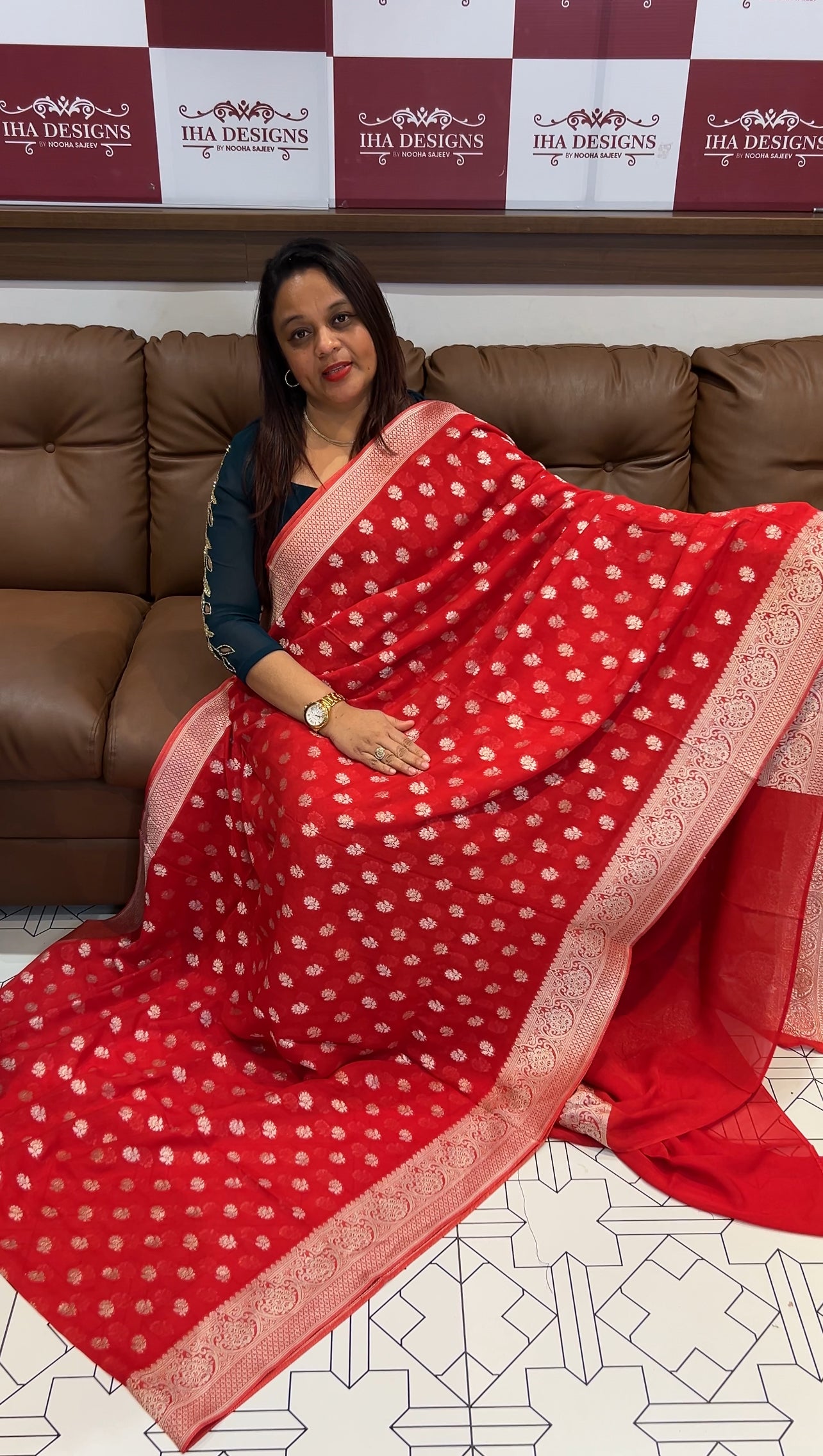 VISCOSE GEORGETTE BANARSI SILK SAREES - IHA 9754