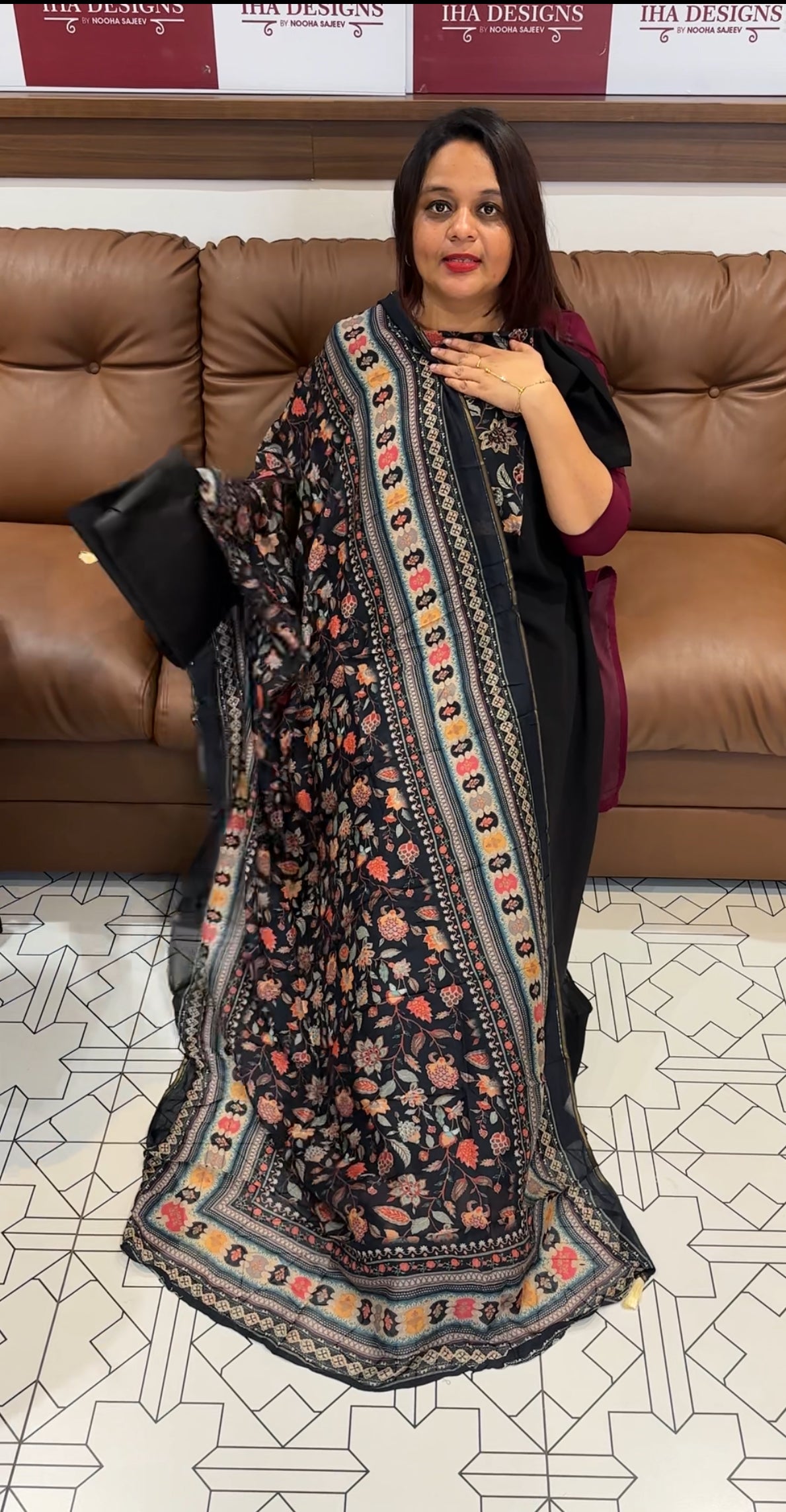 HAND WORKED UNSTITCHED SALWAR SUIT - IHA 9579