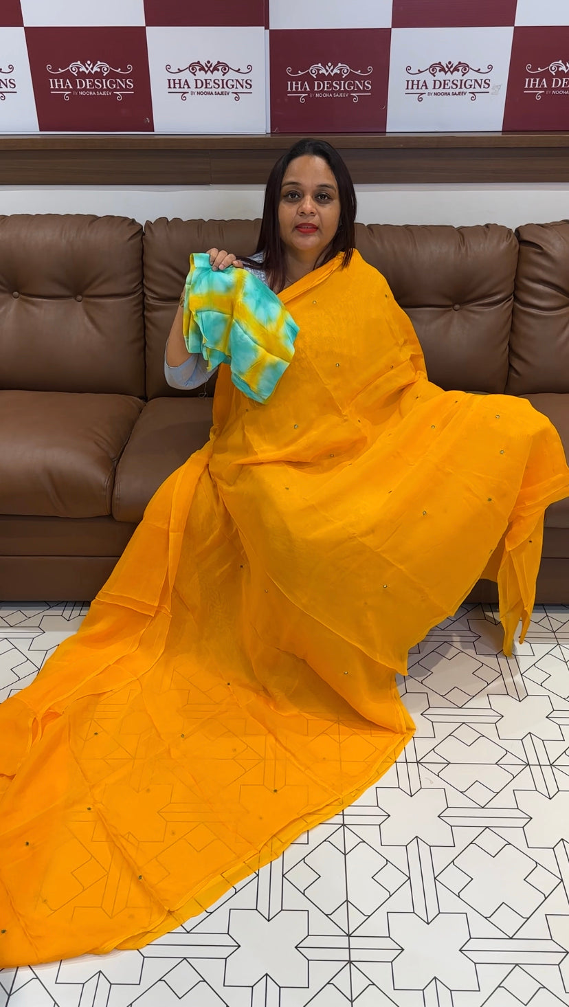 VISCOSE ORGANZA SAREES & MARBLE PRINTED BLOUUSE - IHA 8455