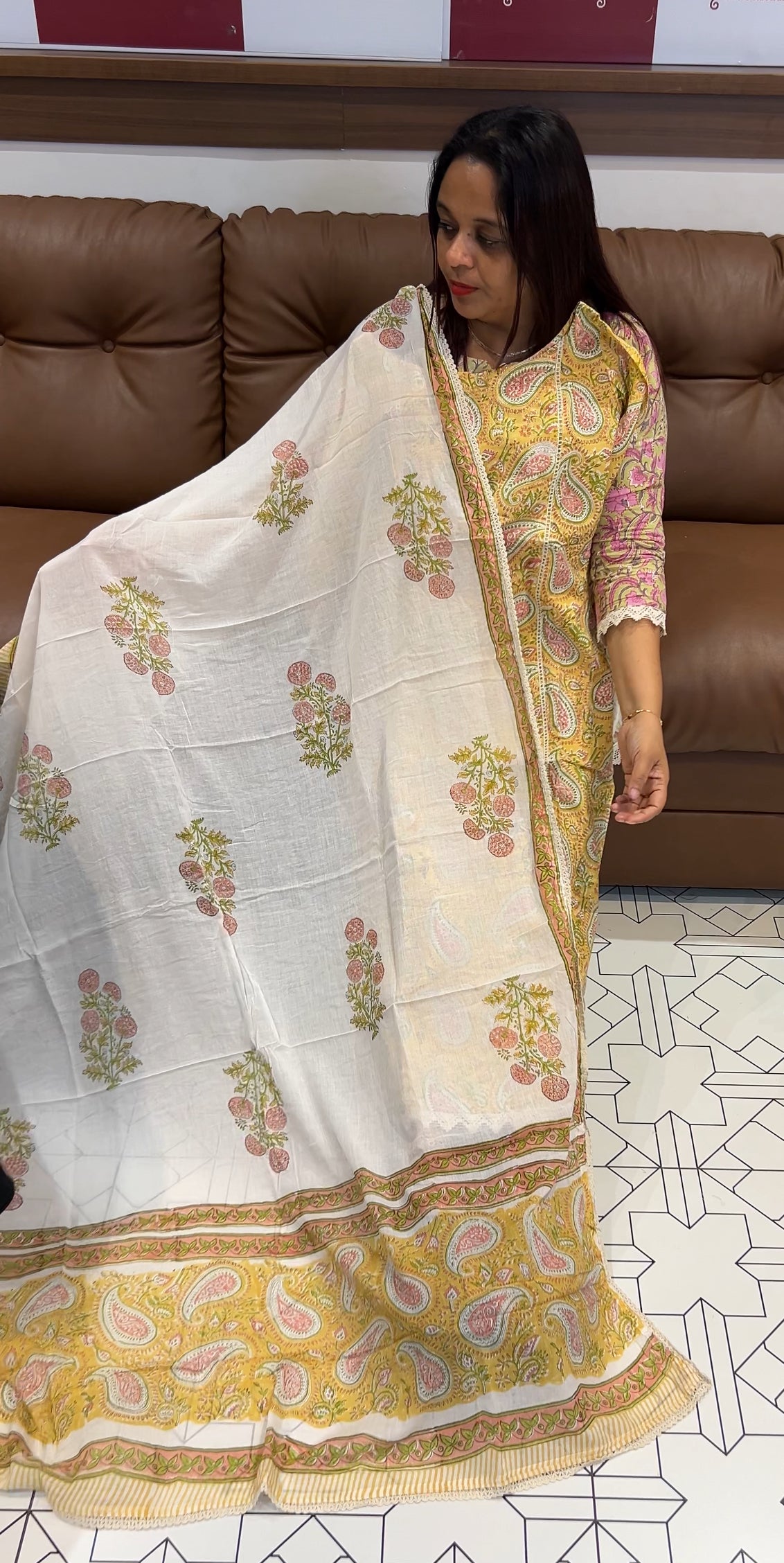 PRINTED COTTON TOP , BOTTOM AND DUPATTA - IHA 9539