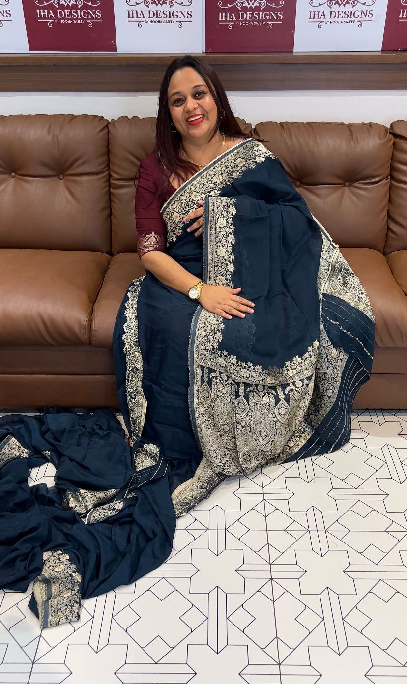 FORWARD PLATINUM CHIFFON BANARASI SILK SAREES - IHA 8185