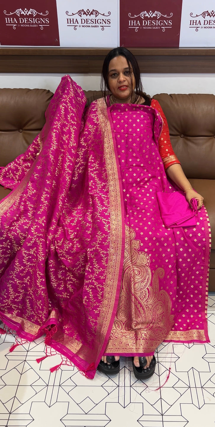 DESIGNER KATAN BANARASI UNSTITCHED SALWAR SUIT - IHA 8595