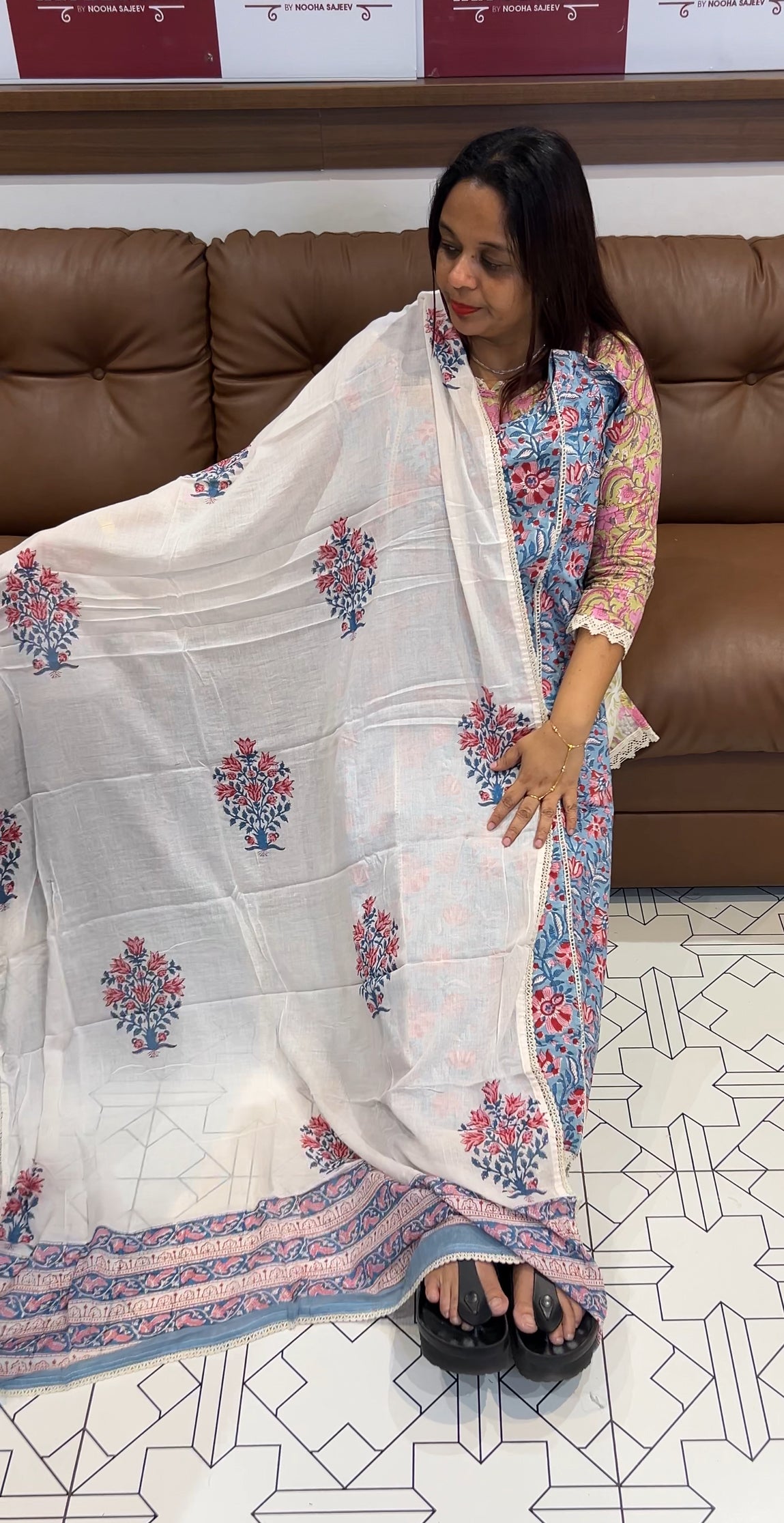 PRINTED COTTON TOP , BOTTOM AND DUPATTA - IHA 9539