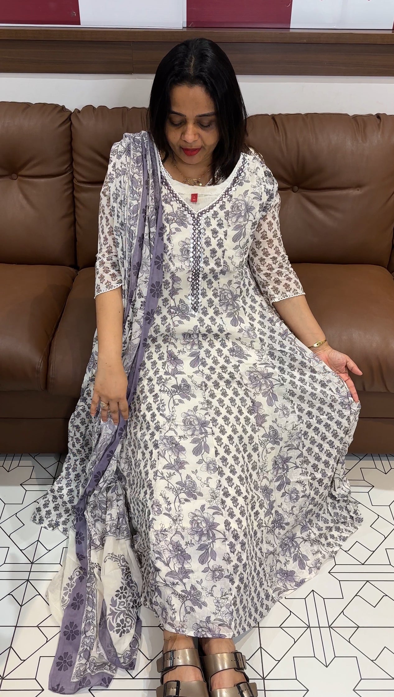 MULMUL COTTON ANARKALI TOP,BOTTOM AND DUPATTA - IHA 20617