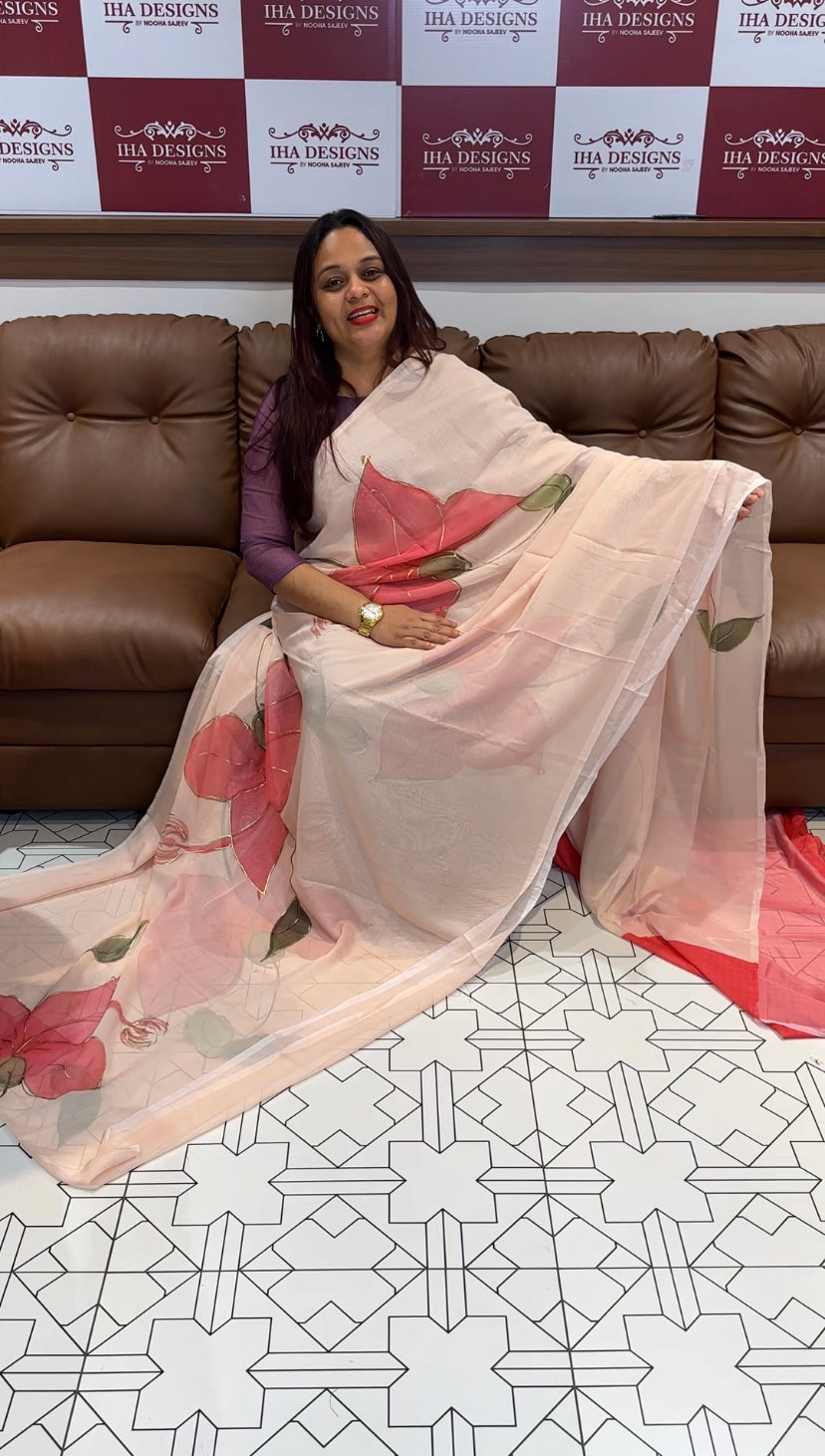 HANDPAINTED ORGANZA SAREES - IHA 8109