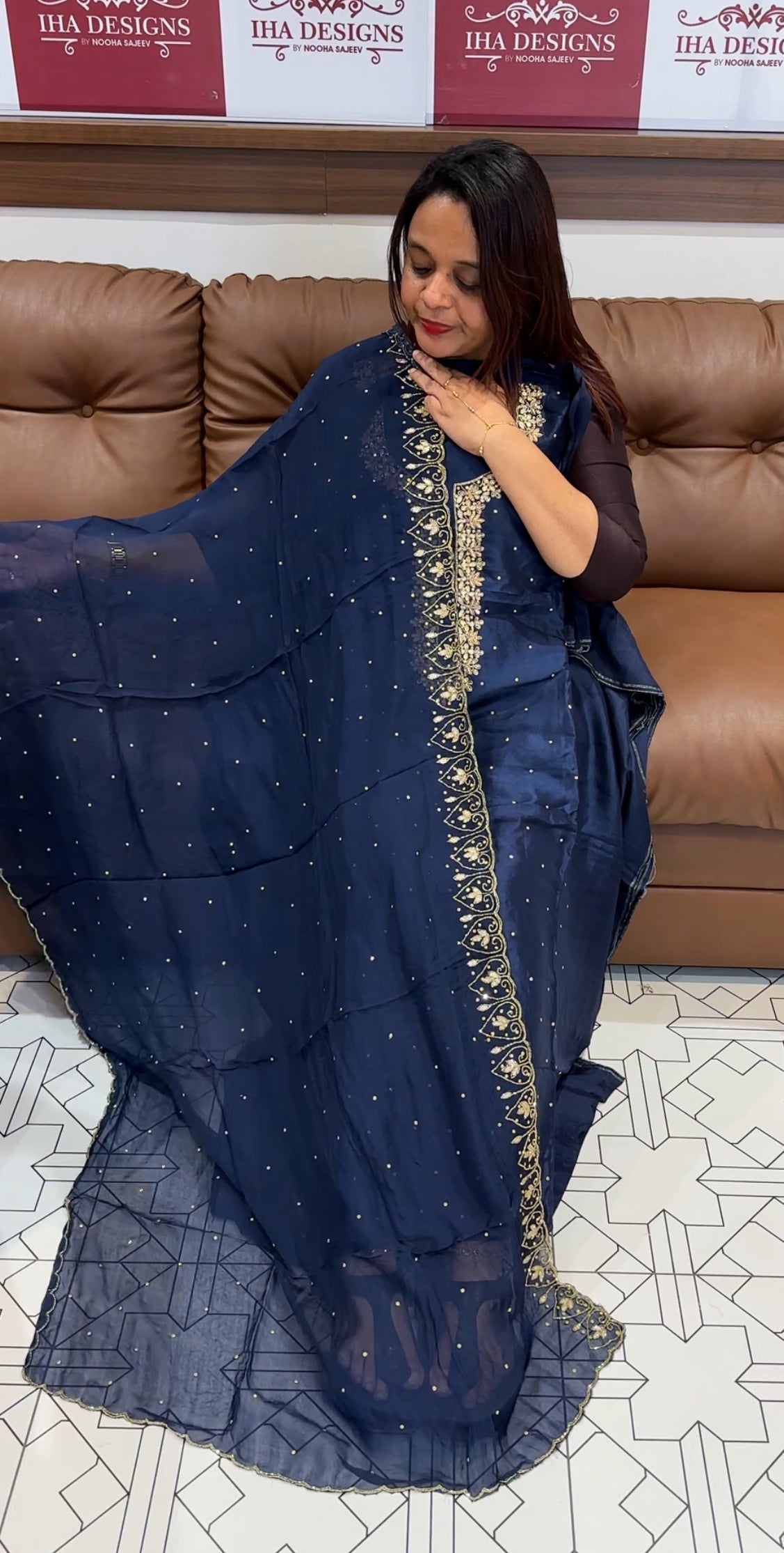 HAND WORKED DOLA SILK UNSTITCHED SALWAR SUIT - IHA 9599