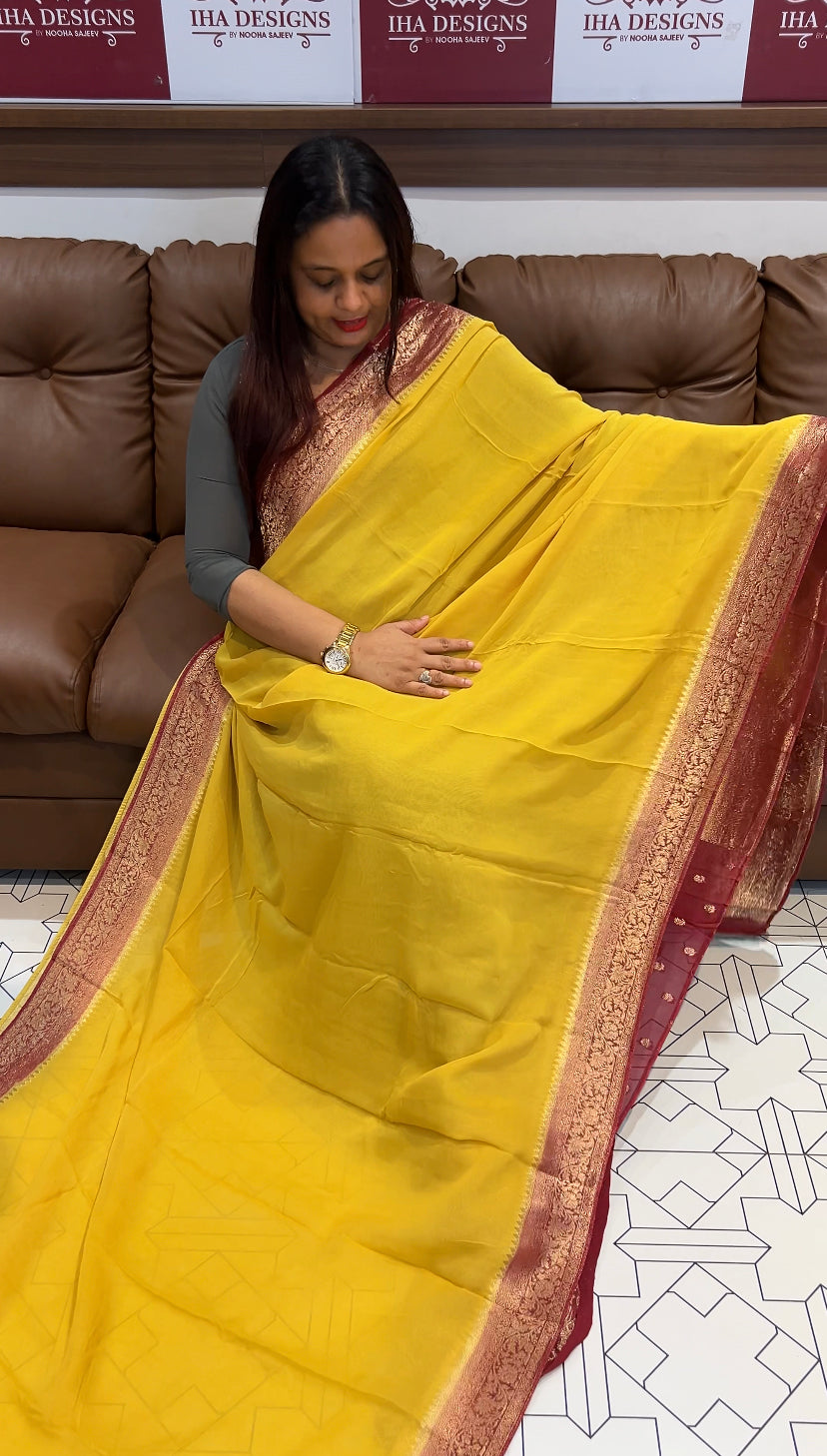 DESIGNER VISCOSE GEORGETTE BANARASI SILK SAREE - IHA 9561