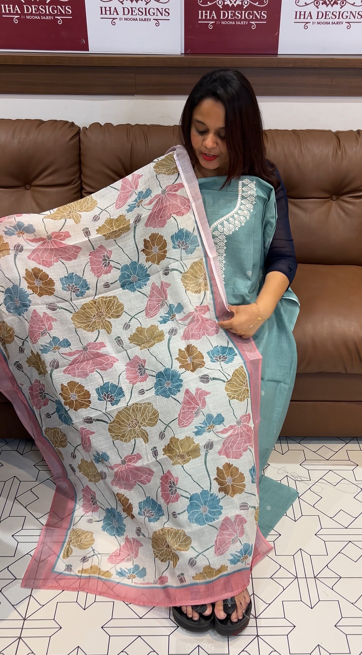 COTTON LINEN UNSTITCHED SALWAR SUITS - IHA 9713