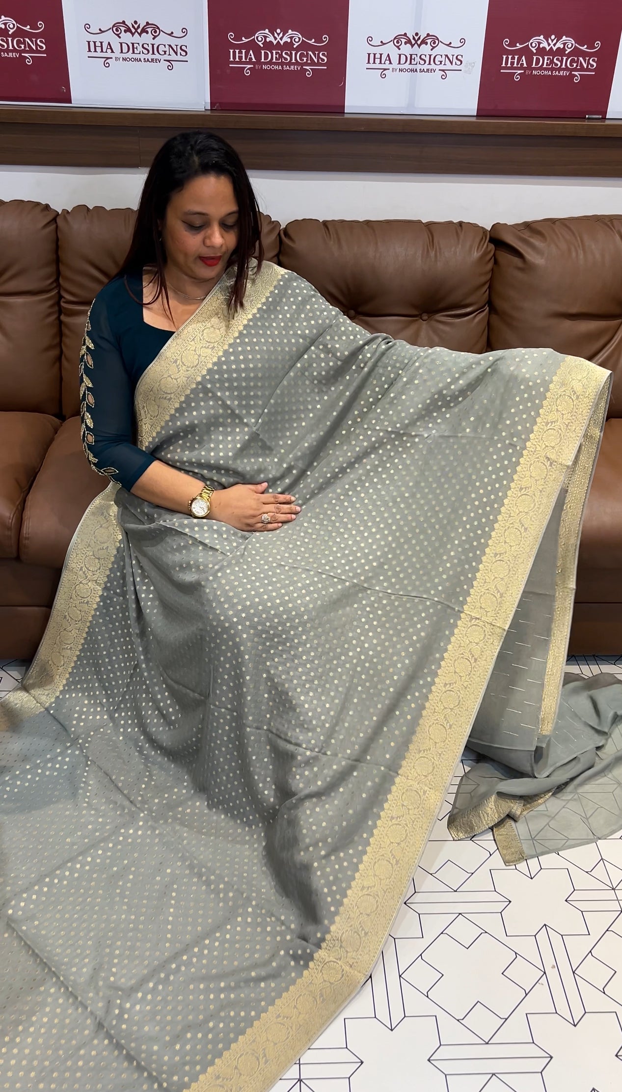 VISCOSE GEORGETTE BANARSI SILK SAREES - IHA 9757