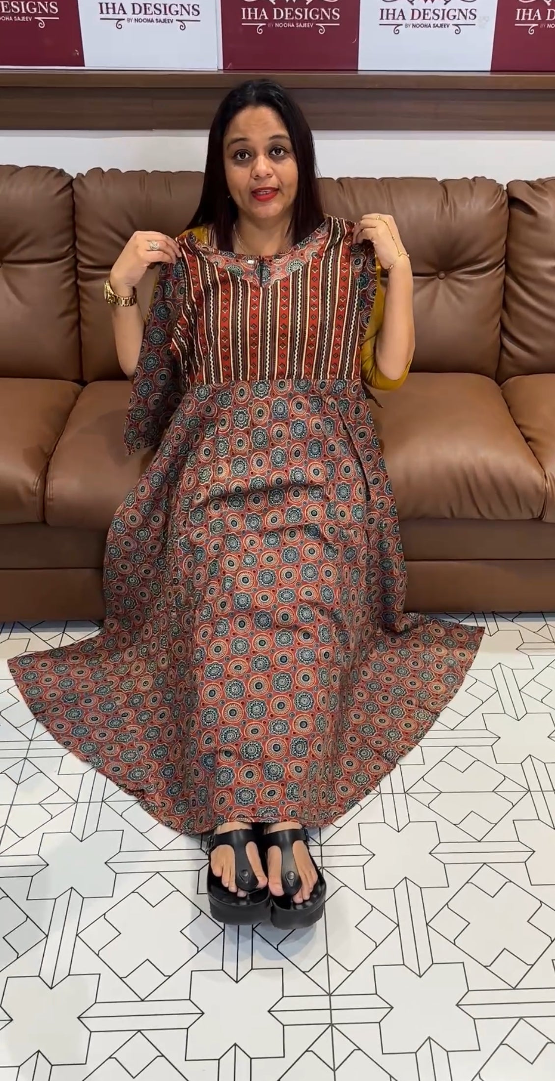 IHA'S IN-HOUSE AJRAKH PRINTED ALINE TOPS - IHA 9474