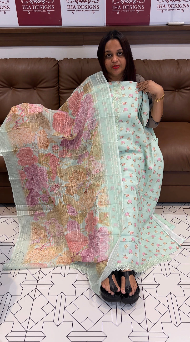 COTTON LINEN UNSTITCHED SALWAR SUITS - IHA 8170