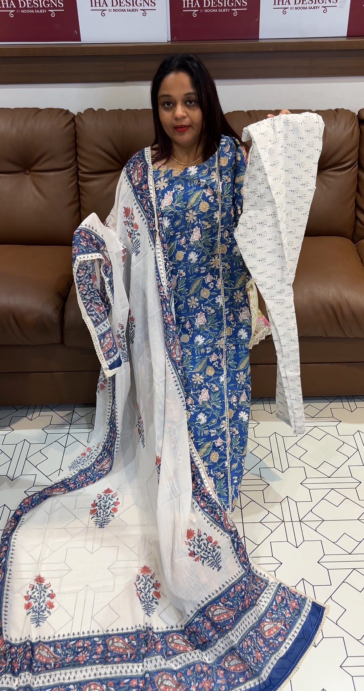 PRINTED COTTON TOP , BOTTOM AND DUPATTA - IHA 9539