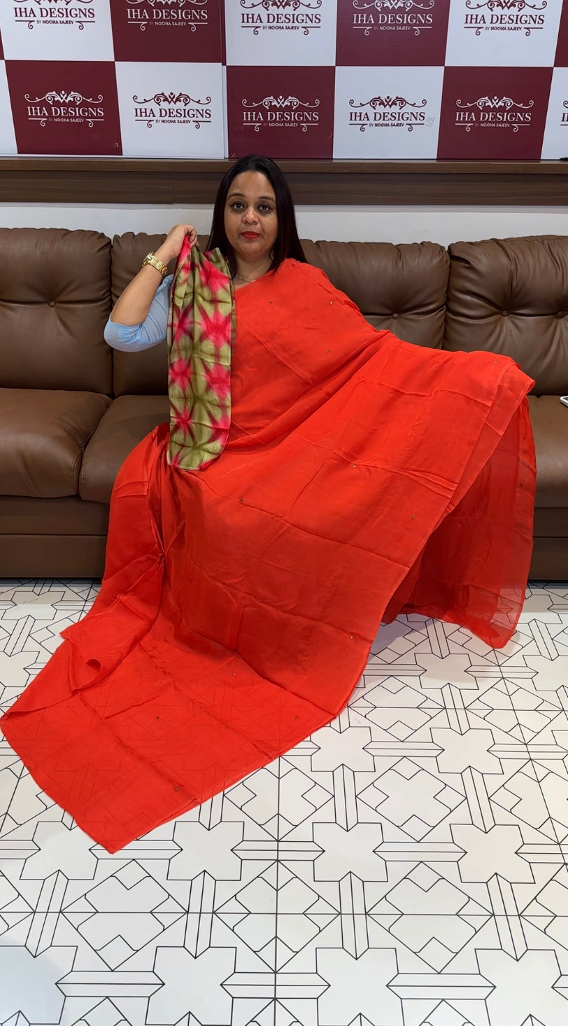 VISCOSE ORGANZA SAREES & MARBLE PRINTED BLOUUSE - IHA 8455