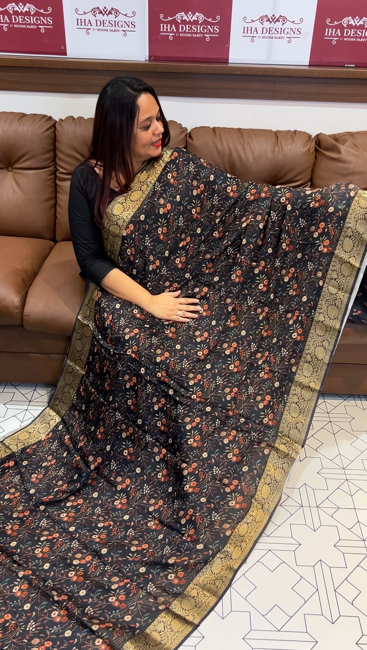 PRINTED CRAPE SILK SAREES - IHA 9653