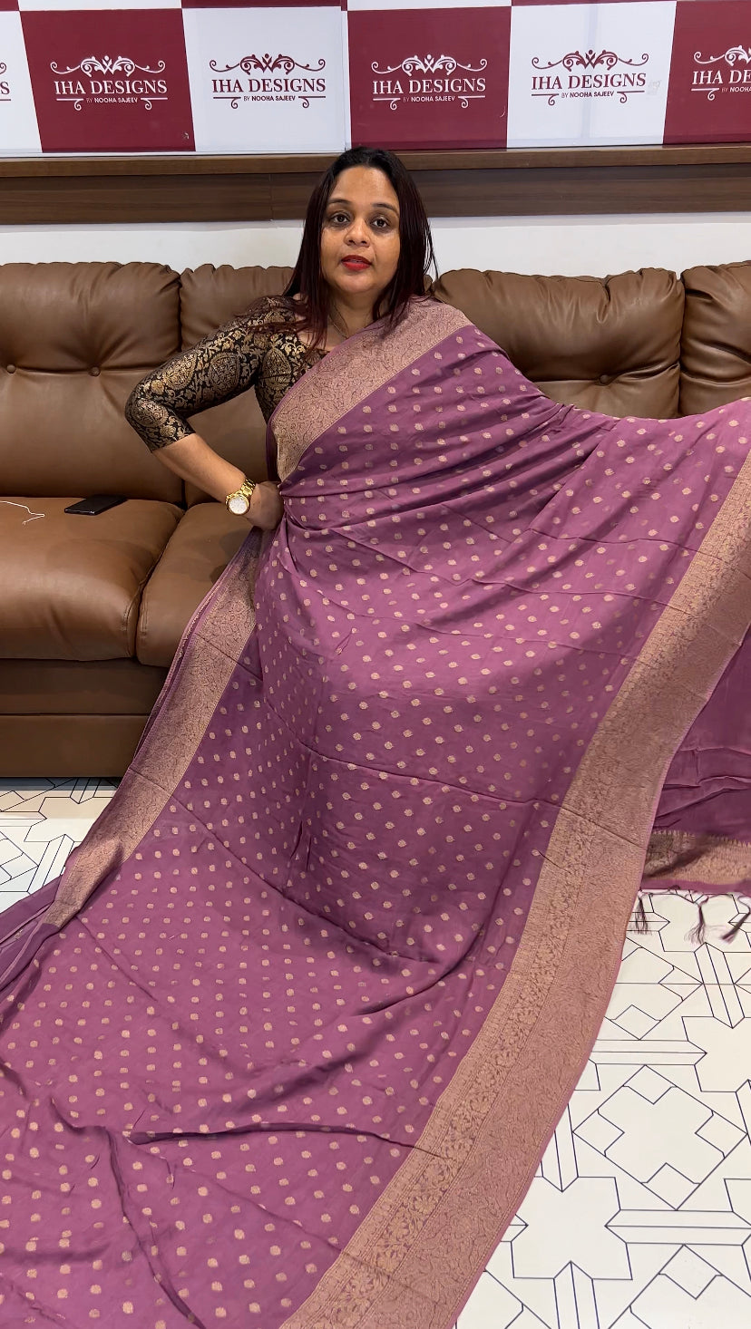 GEORGETTE BANARASI SILK SAREES - IHA 8470