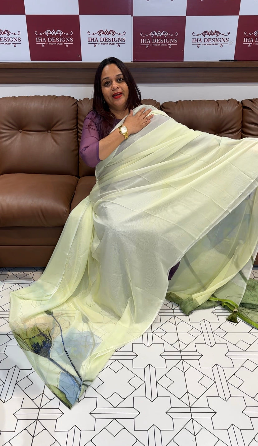 HANDPAINTED ORGANZA SAREES - IHA 8109