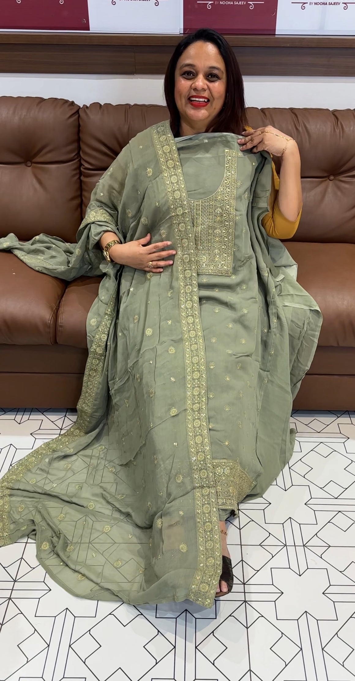 LUCKNOWI CHIKANKARI UNSTITCHED SALWAR SUITS - IHA 9728