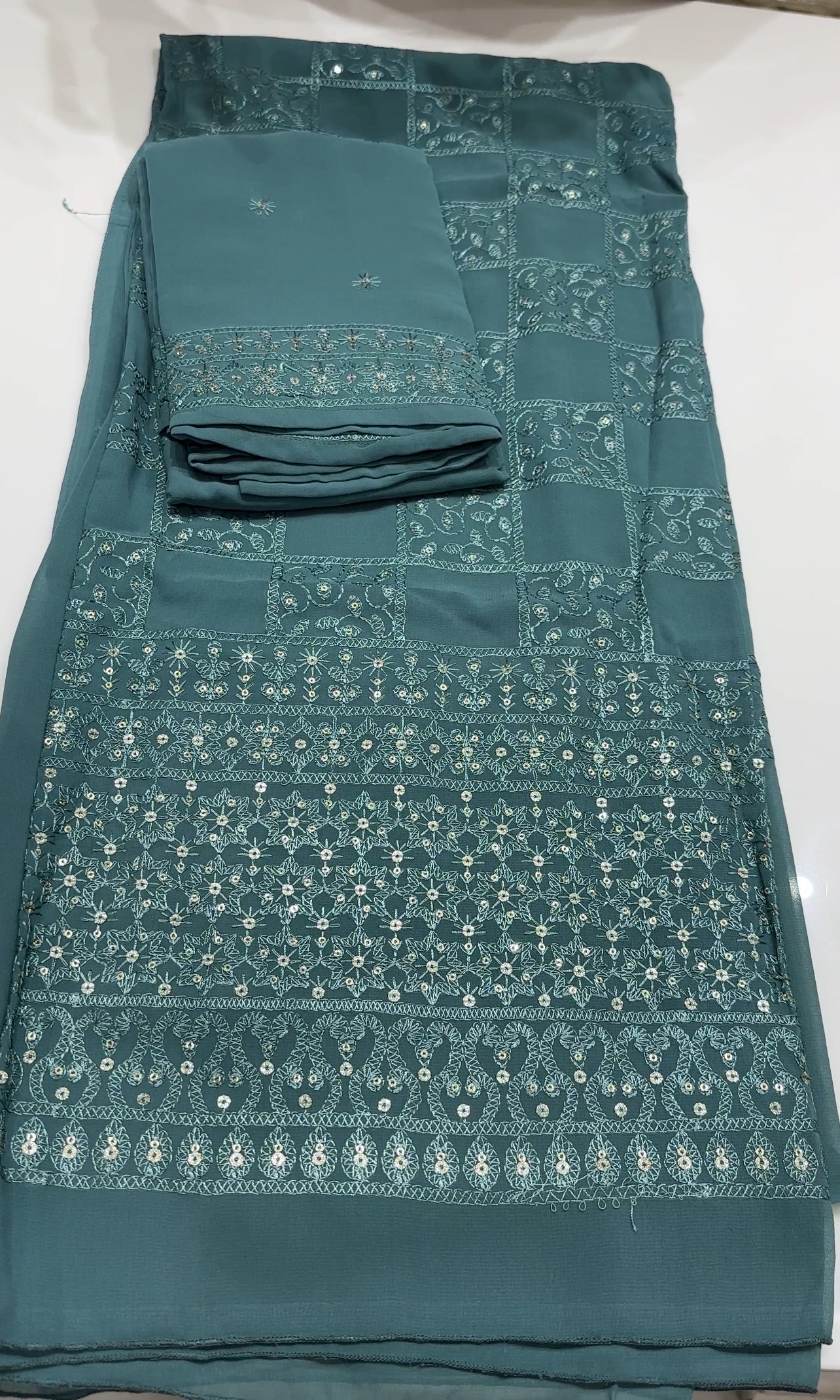 LUCKNOWI CHIKANKAARI UNSTITCHED SALWAR SUITS - IHA 22679