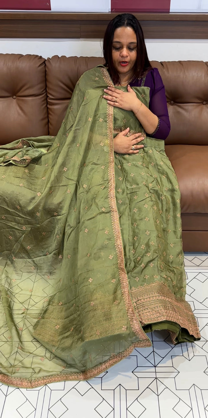 SEMI STITICHED TOP, SKIRT AND DUPATTA - IHA 8424