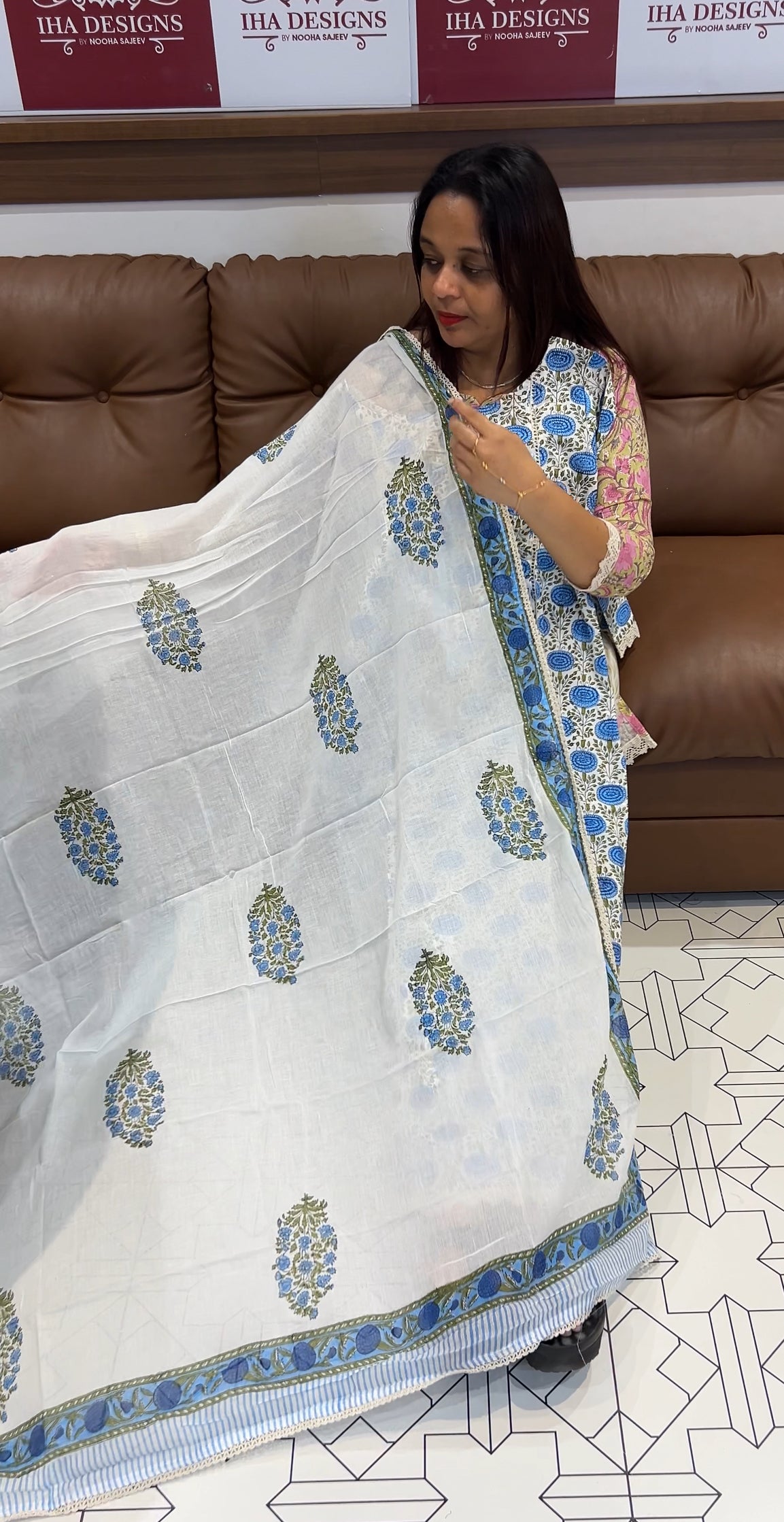 PRINTED COTTON TOP , BOTTOM AND DUPATTA - IHA 9539