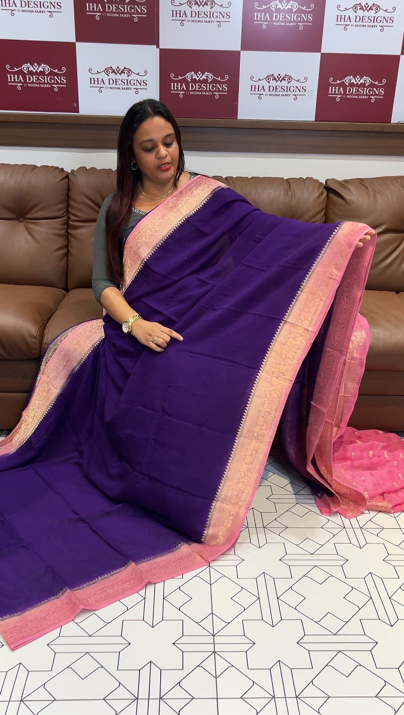 DESIGNER VISCOSE GEORGETTE BANARASI SILK SAREE - IHA 9561