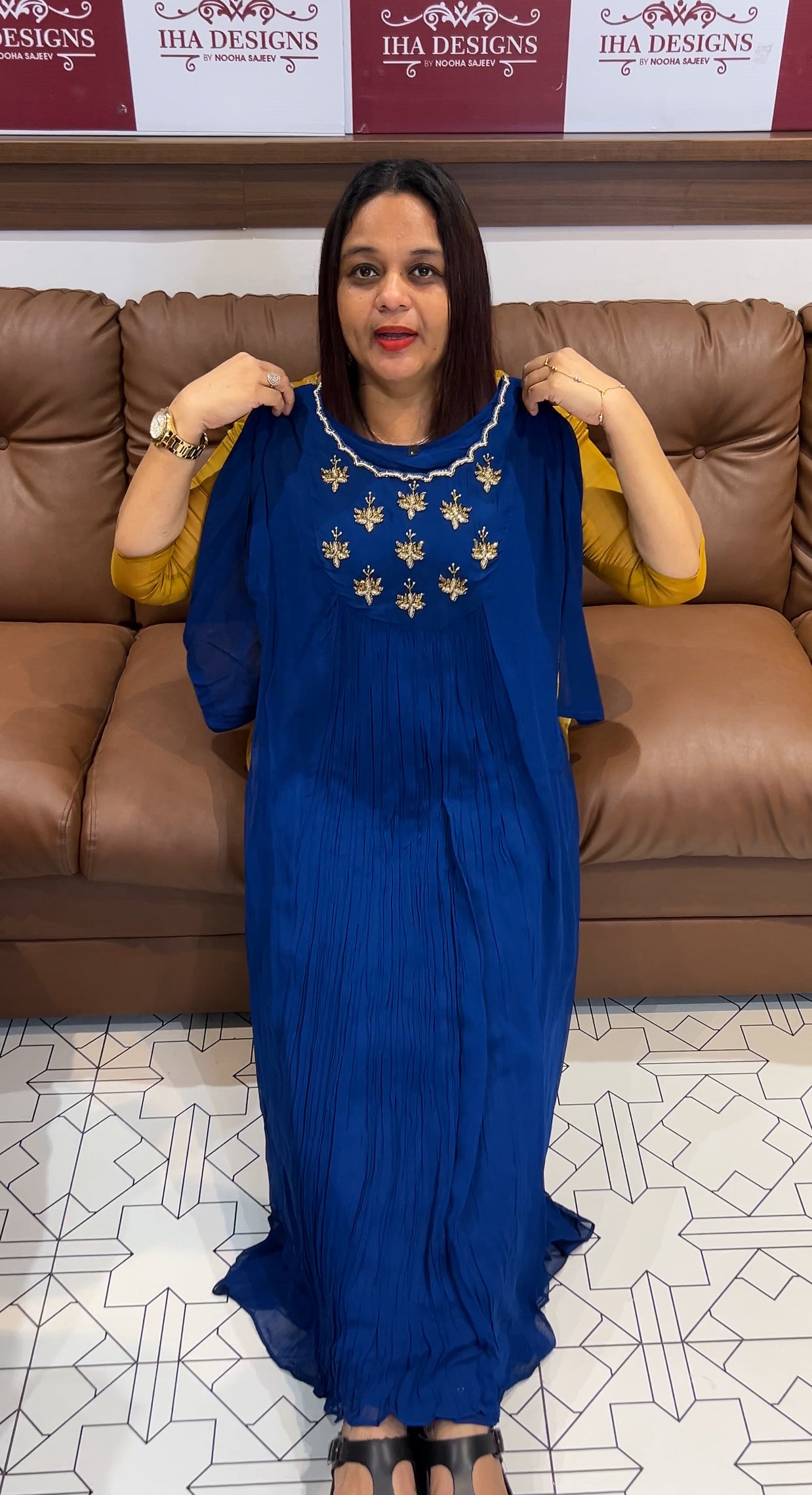 VISCOSE GEORGETTE HAND WORKED ALINE TOPS - IHA 9470