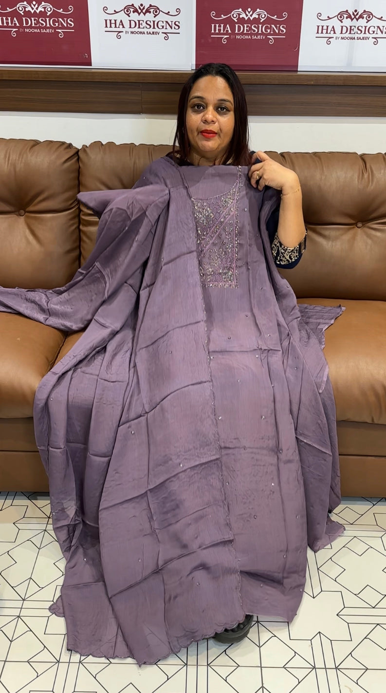 PLATINUM CHIFFON UNSTITCHED SALWAR SUITS - IHA 8411