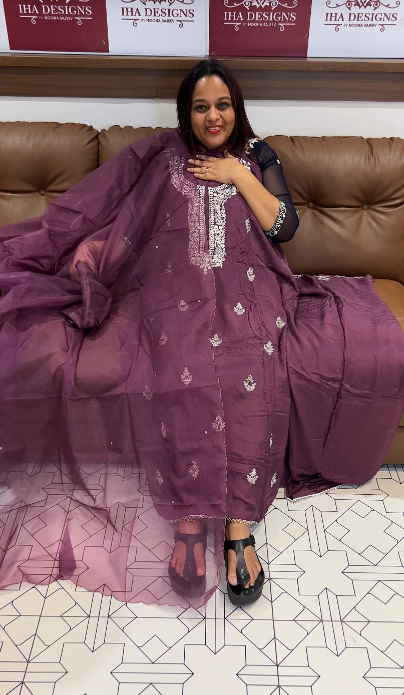 PLATINUM CHIFFON UNSTITCHED SALWAR SUITS - IHA 8232