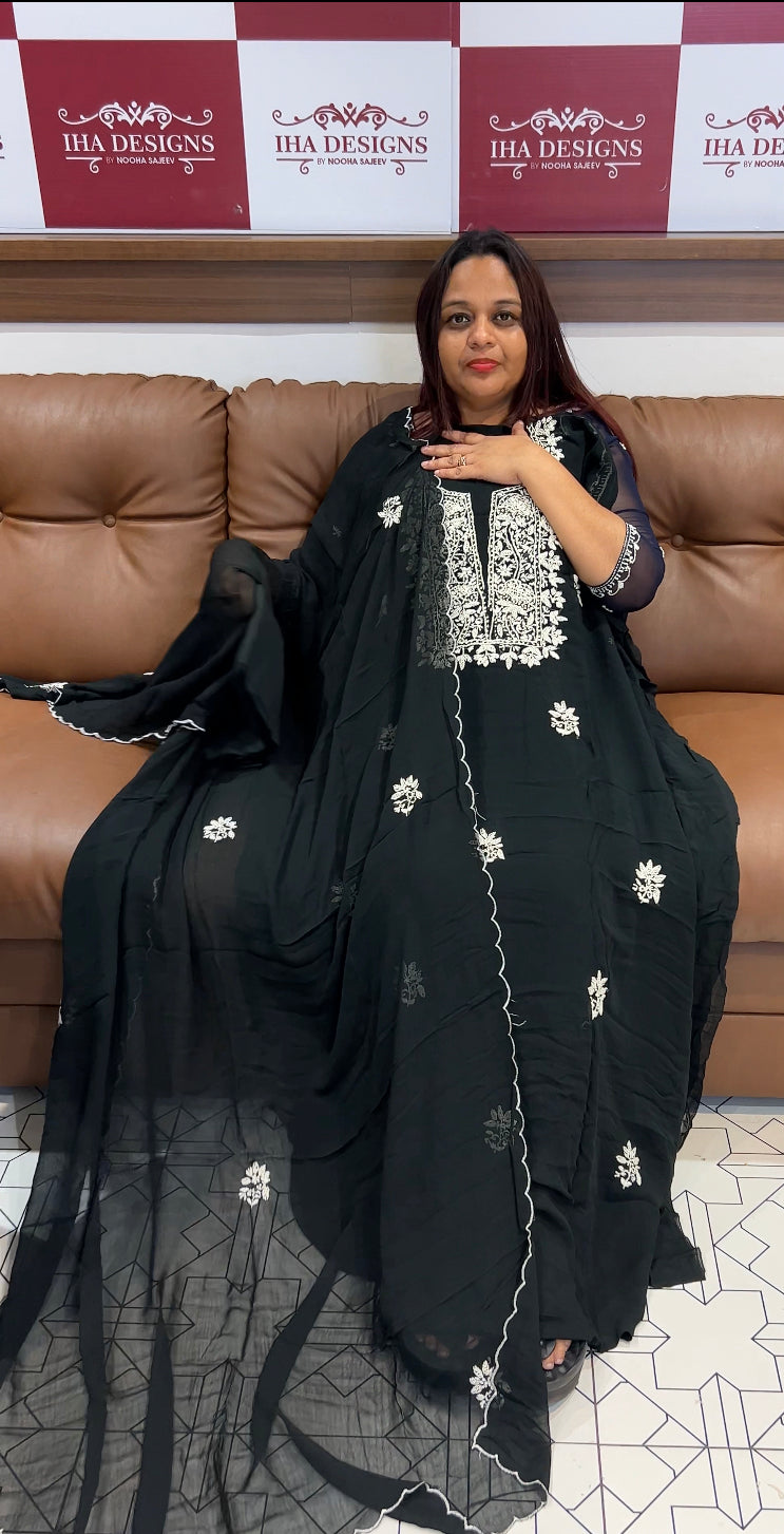 LUCKNOWI CHIKANKARI UNSTITCHED SALWAR SUITS - IHA 8223