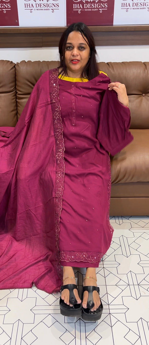 COTTON RAYON TOP , BOTTOM AND DUPATTA - IHA 8316