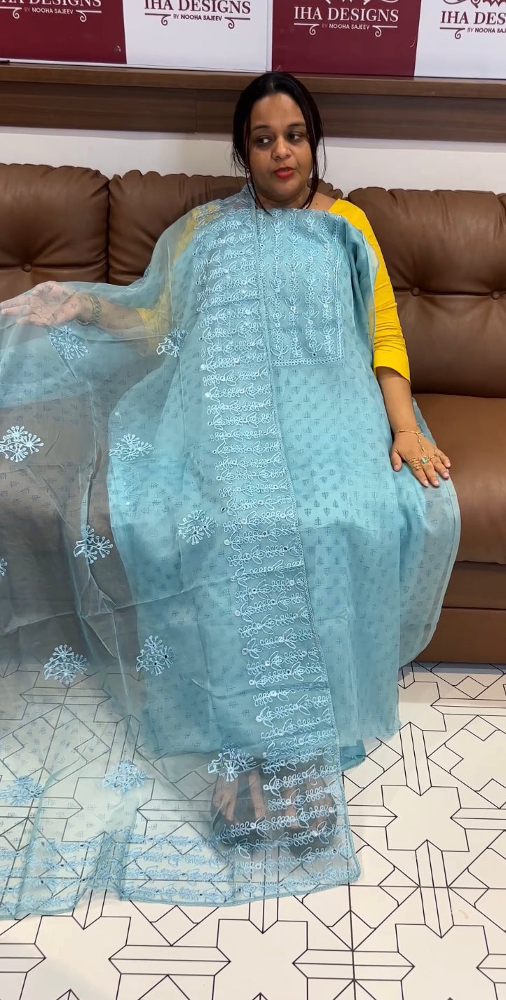 DIGITAL PRINTED ORGANZA UNSTITCHED SALWAR SUIT - IHA 8599