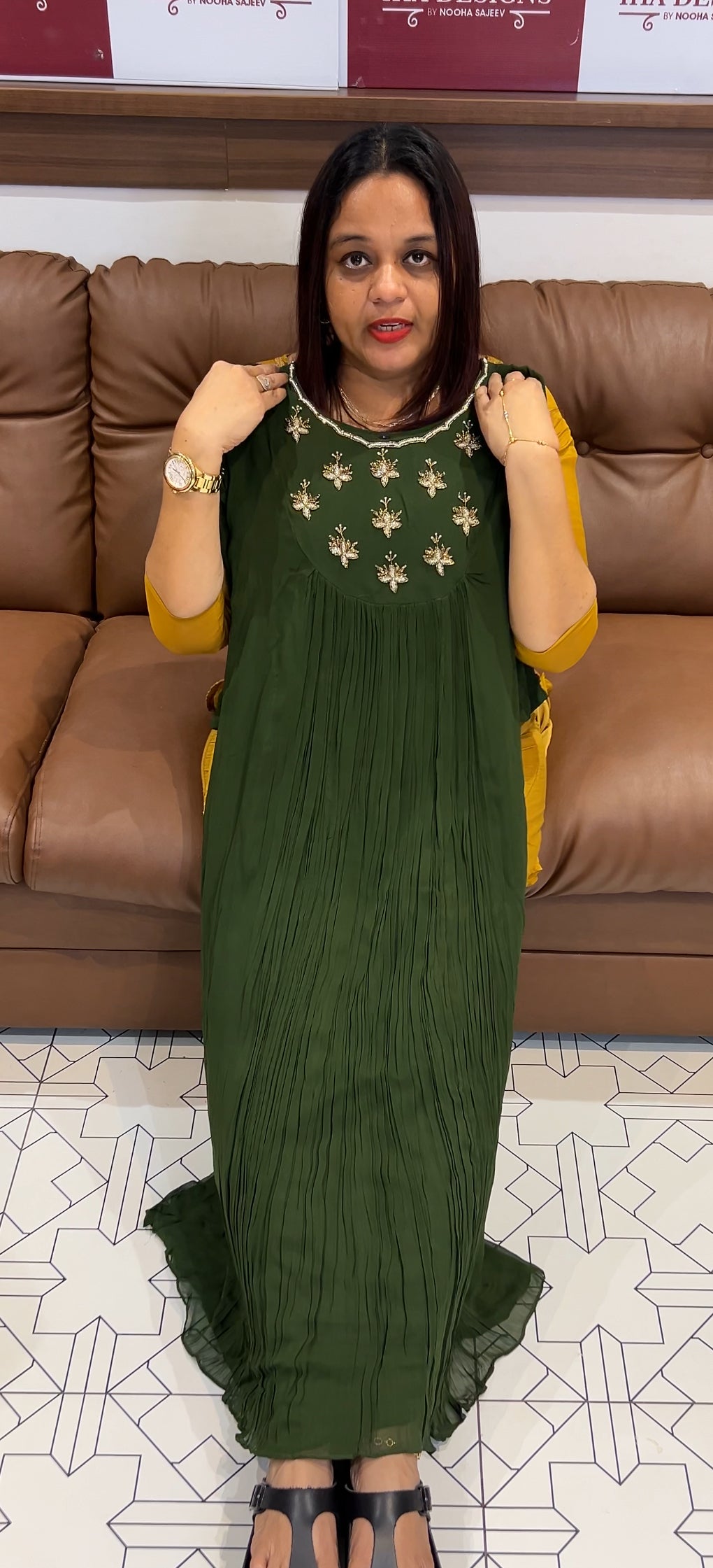 VISCOSE GEORGETTE HAND WORKED ALINE TOPS - IHA 9470