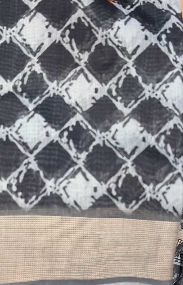 BUDGET BUY PRINTED SEMI LINEN SAREE - IHA 8169
