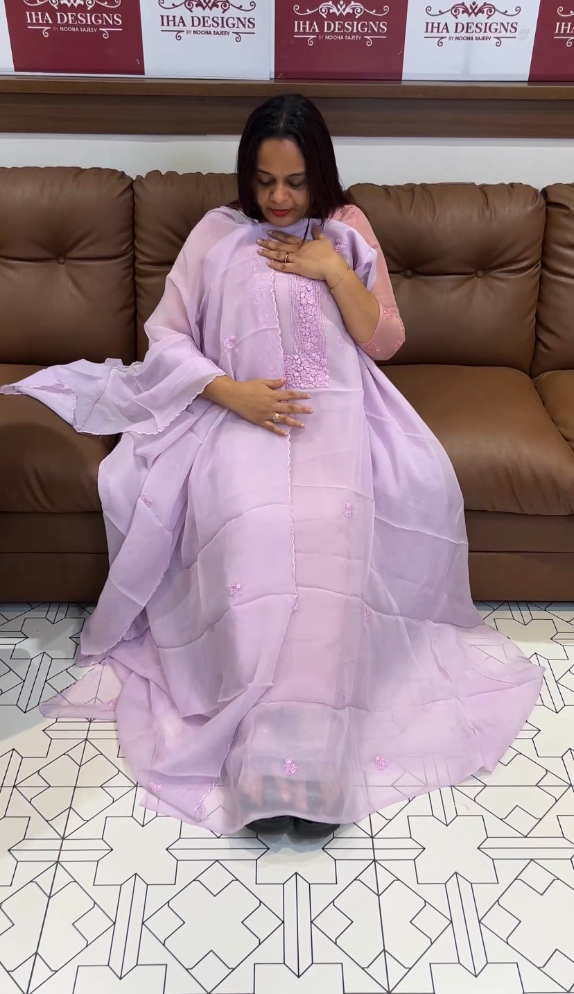 LUCKNOWI CHIKANKARI UNSTITCHED SALWAR SUITS - IHA 8395