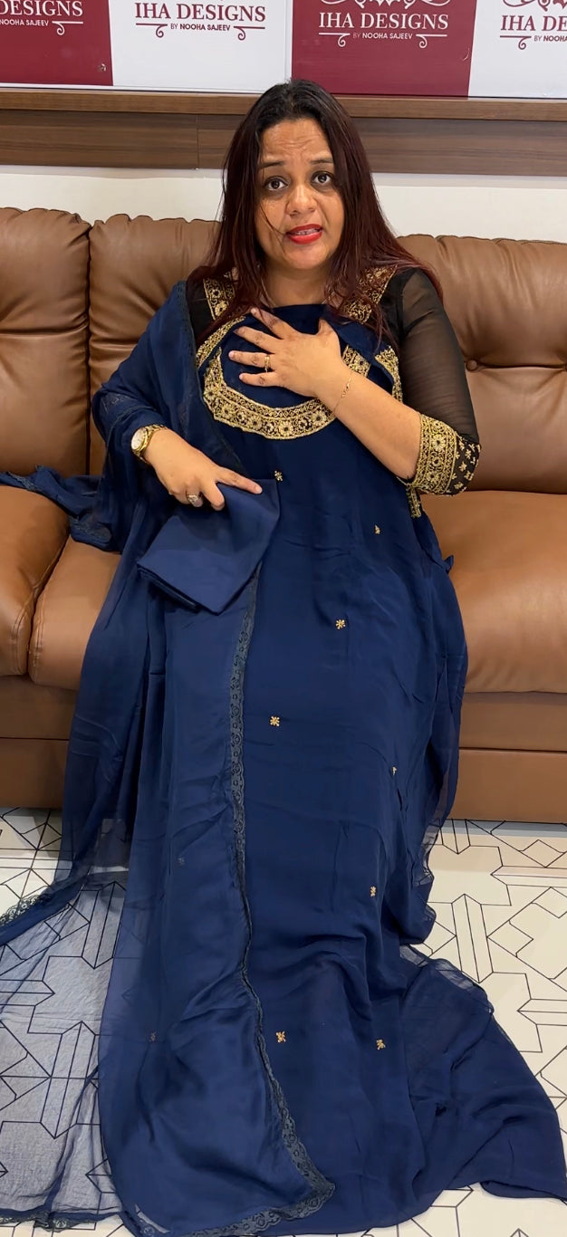 PARTY WEAR HAND WORKED UNSTITCHED SALWAR SUITS - IHA 8345