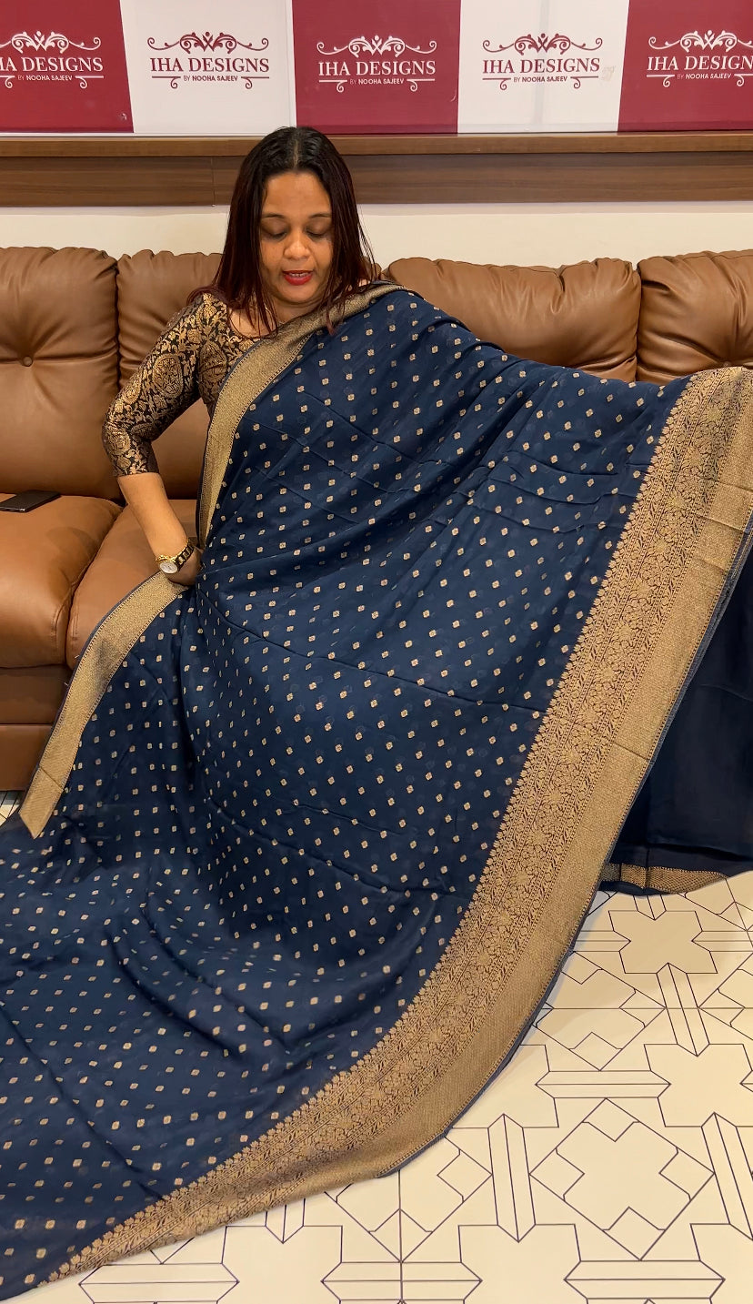 GEORGETTE BANARASI SILK SAREES - IHA 8470