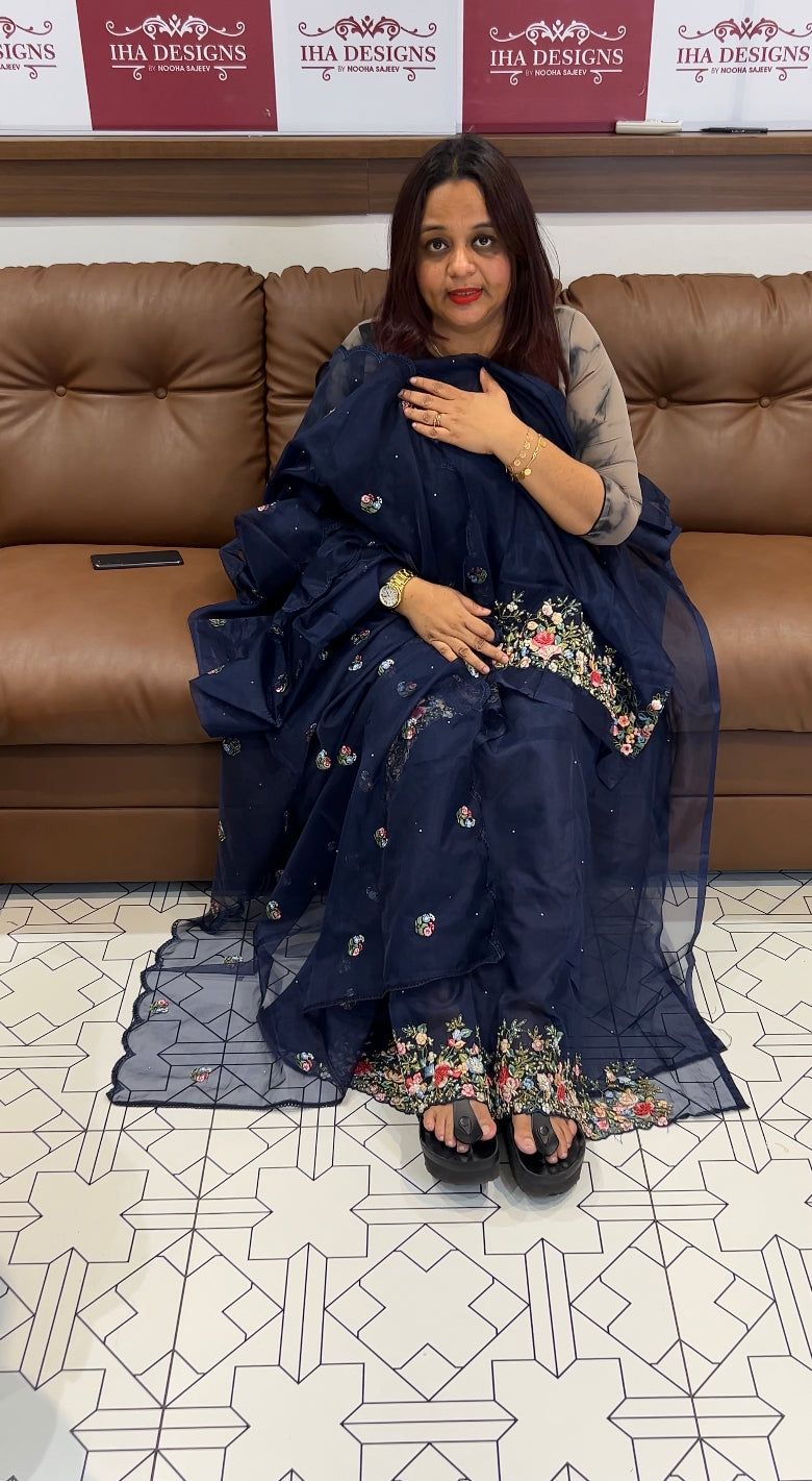 HAND WORKED ORGANZA UNSTITCHED SALWAR SUITS - IHA 8154