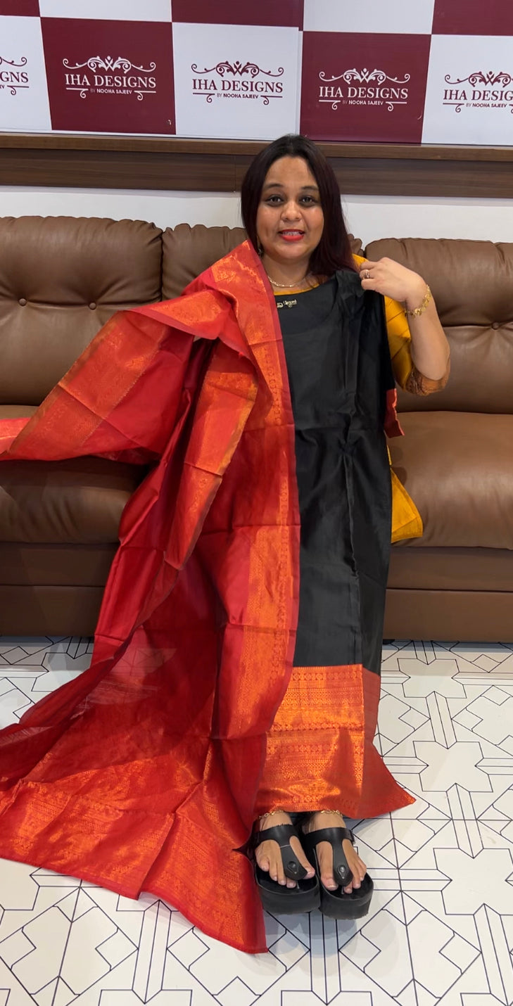 SILK STRAIGHT TOP AND DUPATTA - IHA 8350