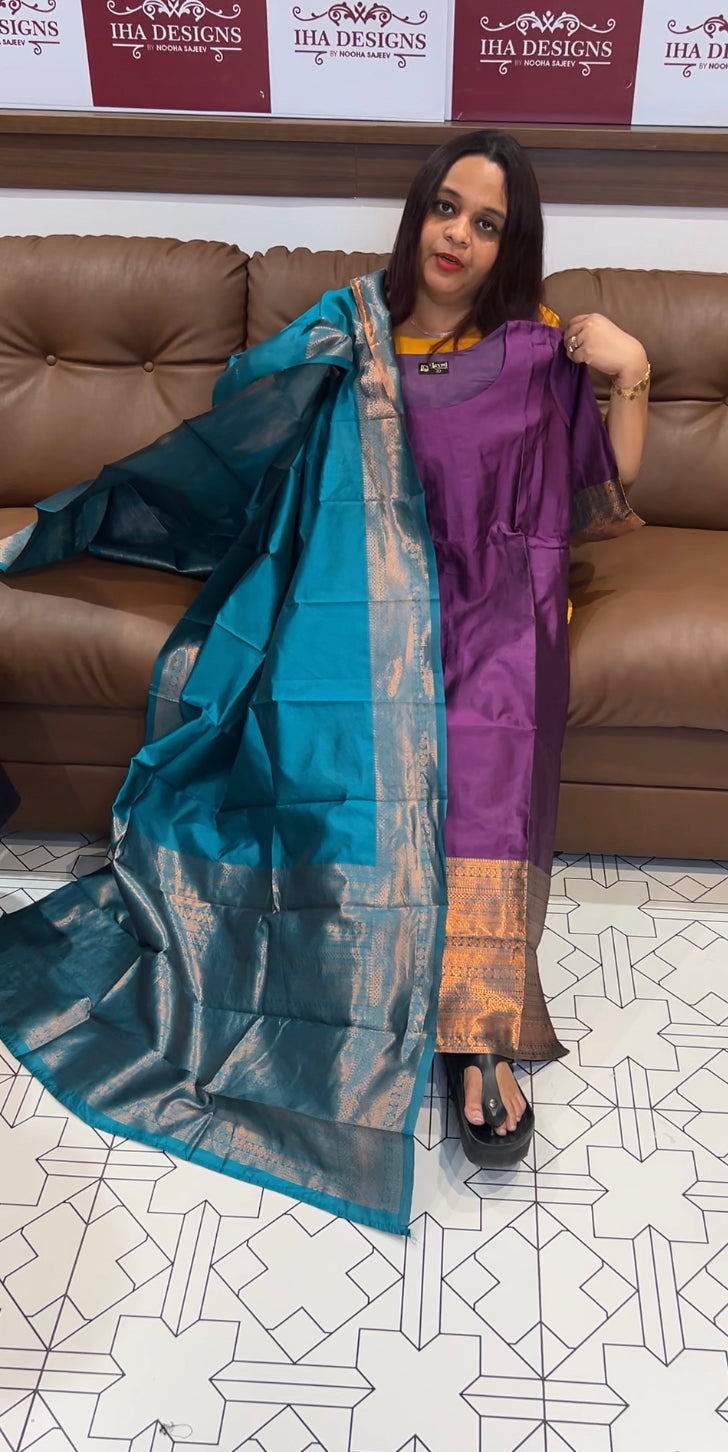 SILK STRAIGHT TOP AND DUPATTA - IHA 8350