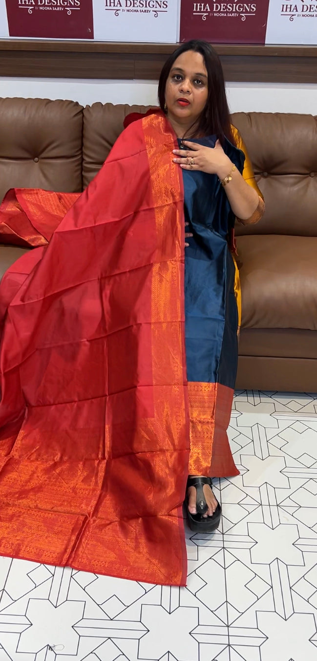 SILK STRAIGHT TOP AND DUPATTA - IHA 8350
